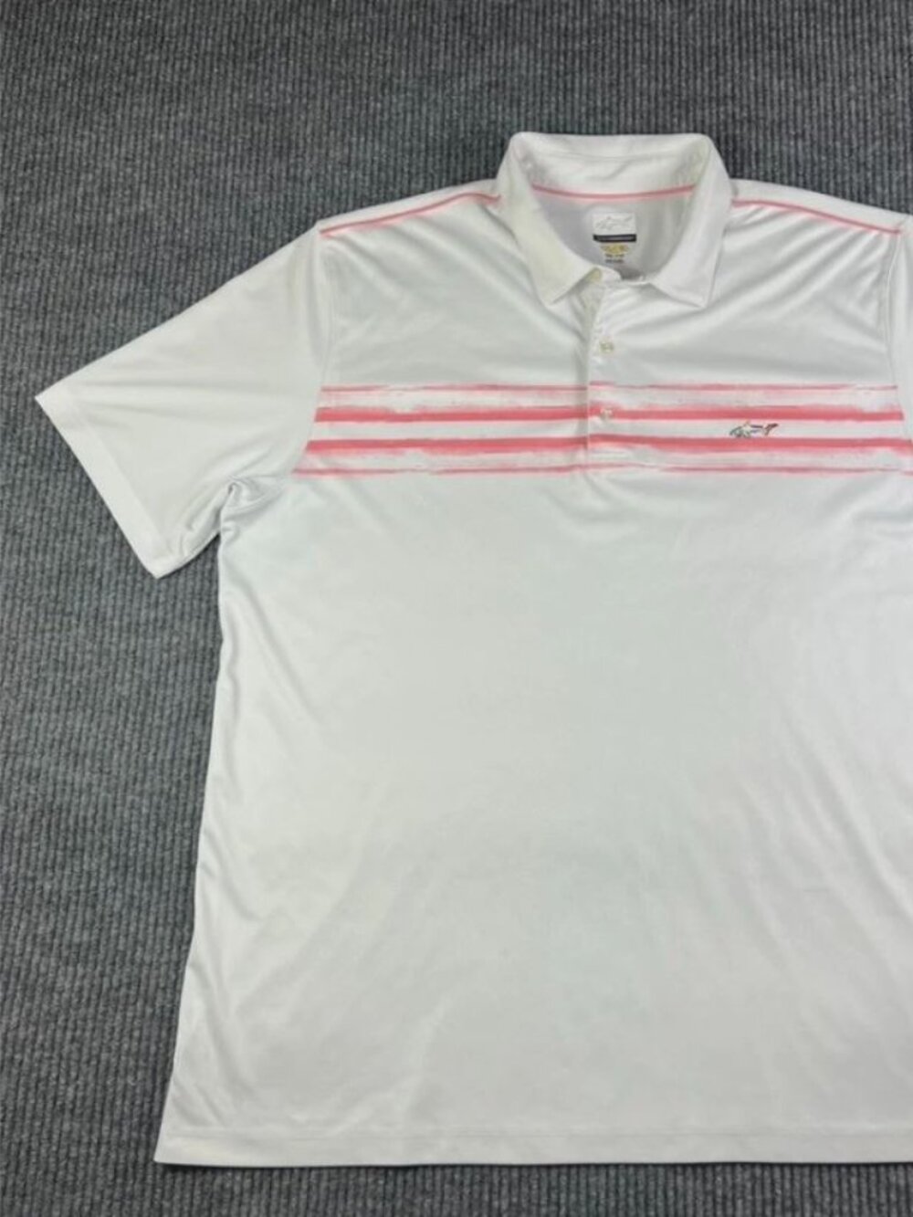 2XL Greg Norman Play Dry White Pink Striped Silky Polyester Polo Shirt Men’s